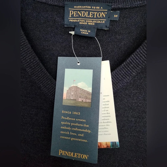 The Pendleton Magic Wash V-neck Pullover Wool Men's Sweater Sz M (NWT) - Picture 8 of 10